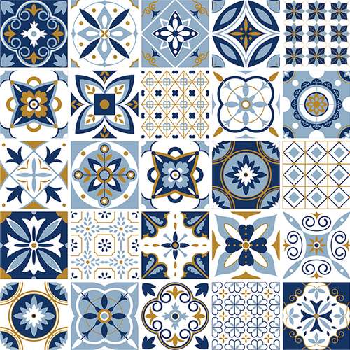 استیکر کاشی مدل برچسب بین کابینتی آشپزخانه طرح تلفیقی آبی گردویی مجموعه 5 عددی