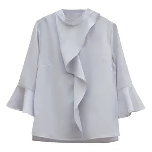 بلوز آستین سه ربع زنانه مدل حریر یقه آبشاری کد GR12