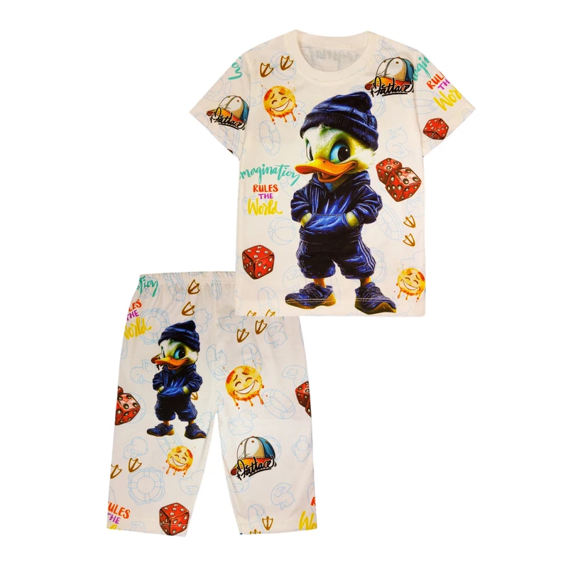 ست تی شرت و شلوارک پسرانه مدل اردک خوش تیپ 