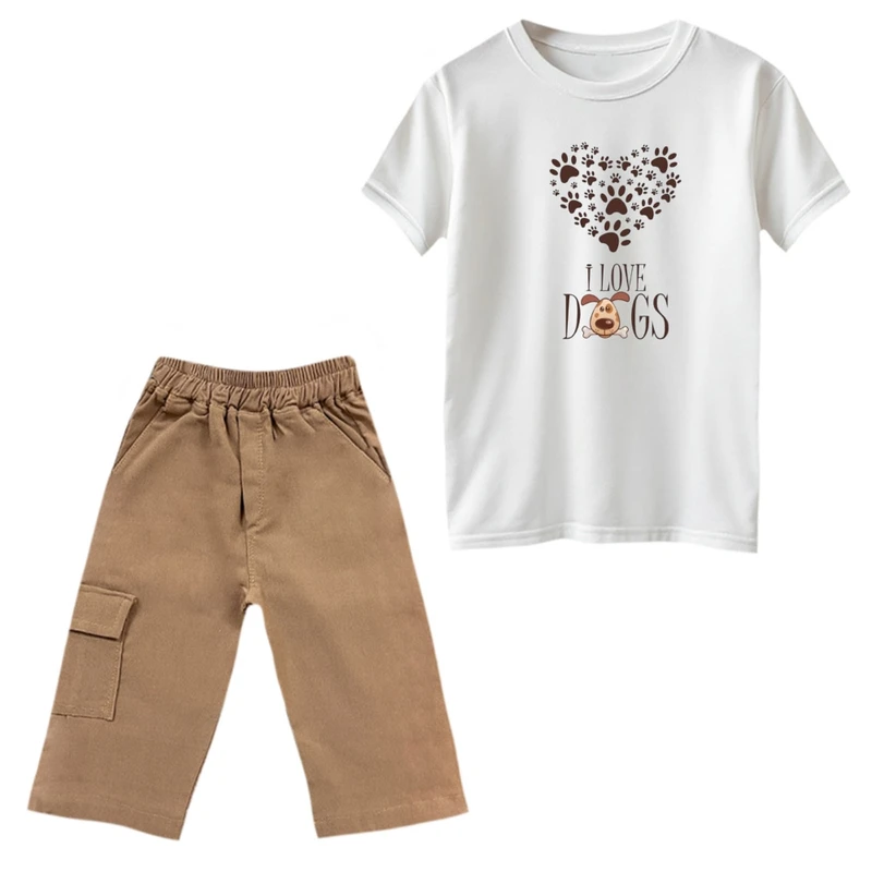ست تی‌شرت و شلوارک پسرانه مدل سگ دوست داشتنی