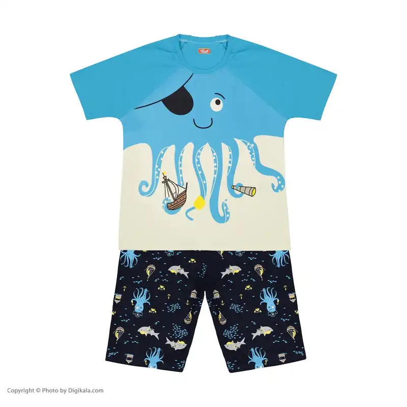 ست تی شرت و شلوارک راحتی پسرانه مادر مدل 2041107-52