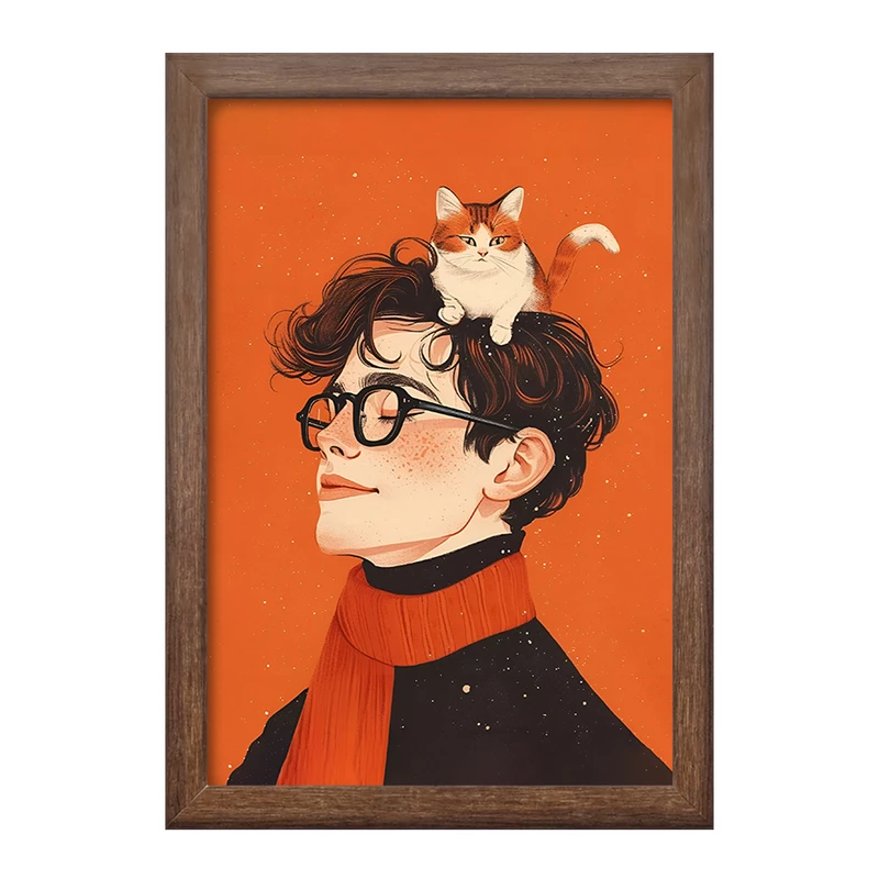 تابلو خندالو طرح پسر و گربه کد F7315