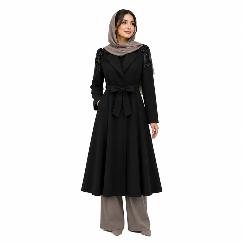 مانتو زنانه سرشانه سنگدوزی شده  مدل نگین 100028