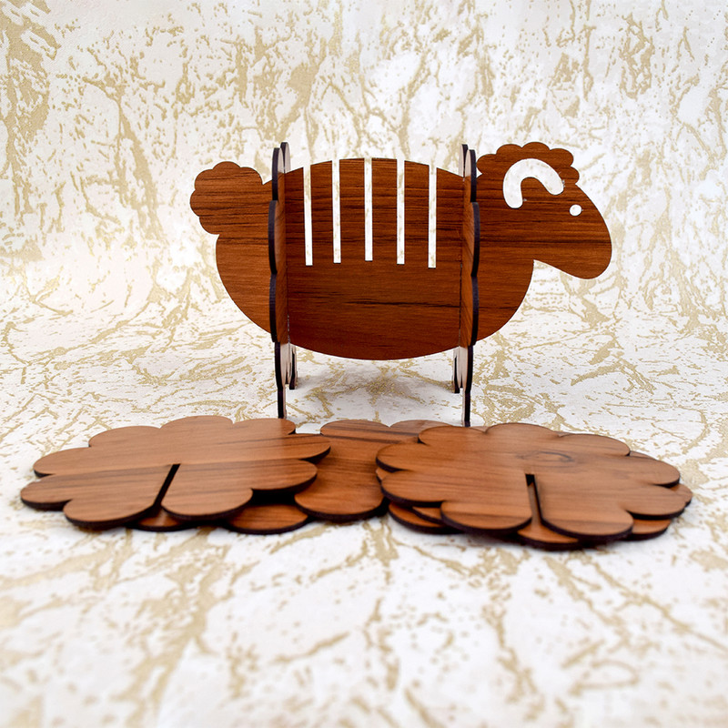 زیر لیوانی کایرا مدل گوسفند بسته 5 عددی به همراه استند