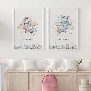 تابلو کودک سالی وود طرح فیل و بچه خلبان کد T112610 مجموعه 2 عددی