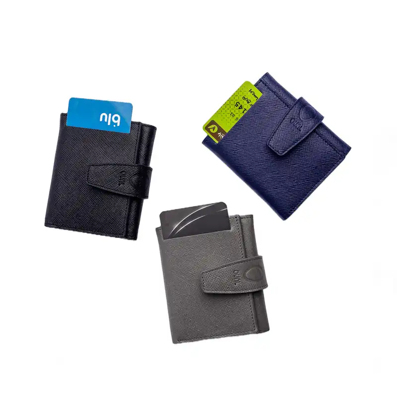 کیف پول اوال مدل  چرم طبیعی طرح سافیانو کد W1 رنگ سرمه ای