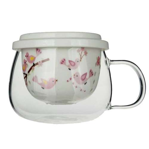 لیوان دمنوش ساز مدل فانتزی طرح پرنده