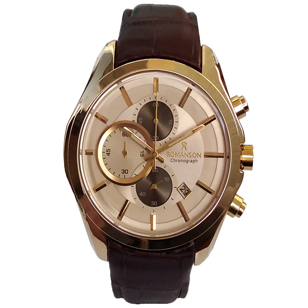 ساعت مچی عقربه‌ای مردانه رومانسون مدل بندچرمی فیکس کرنوگراف کد 340