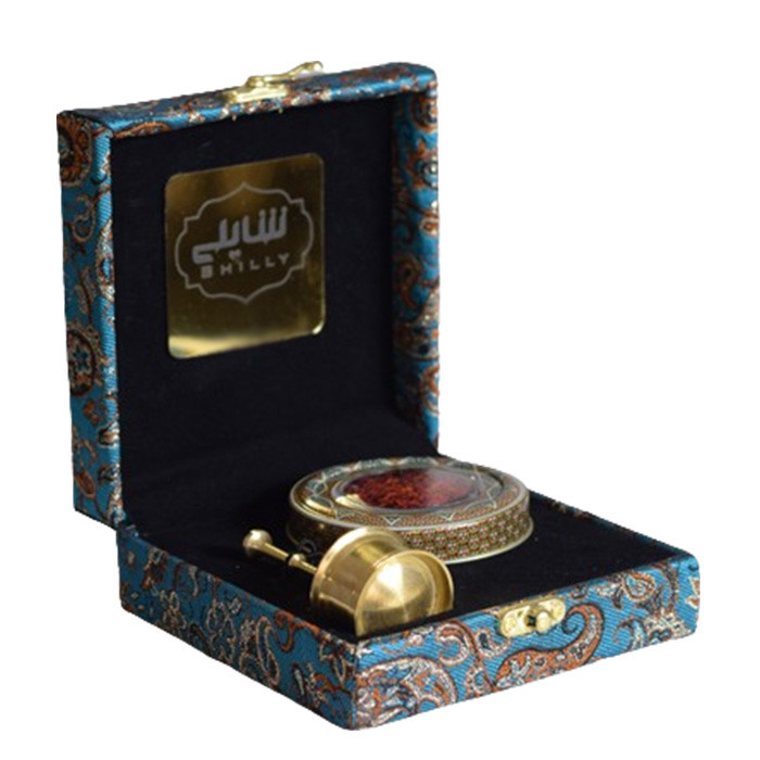 جعبه زعفران کادویی ترمه شایلی - 2 گرم همراه با هاون
