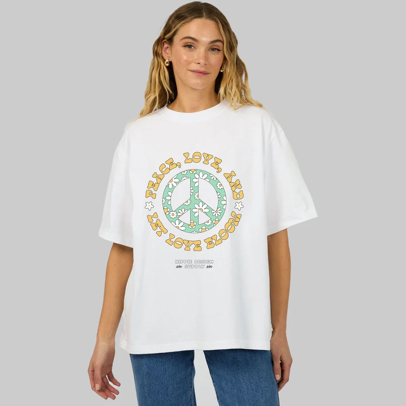 تیشرت اورسایز آستین سه ربع زنانه مدل باکسی طرح PEACE