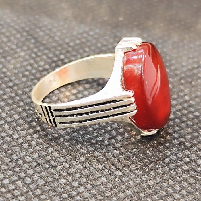 انگشتر نقره مردانه مدل سنگ عقیق رضوی کد 7400 -  - 6