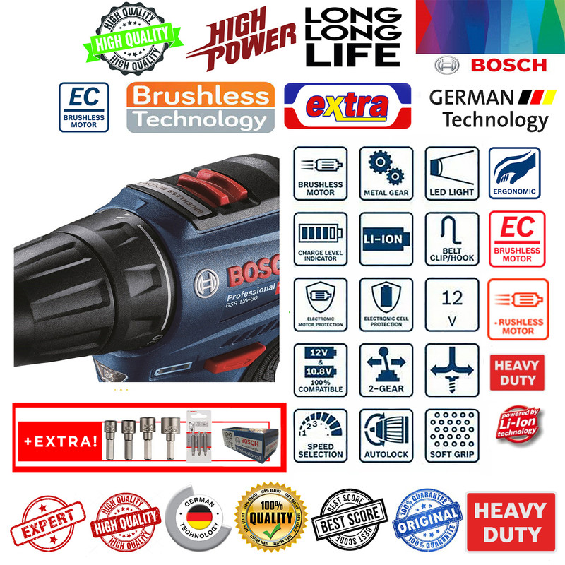 دریل پیچ گوشتی شارژی بوش مدل GSB 12 V 30 brushless 8 دریل پیچ گوشتی شارژی بوش مدل GSB 12 V 30 brushless 8