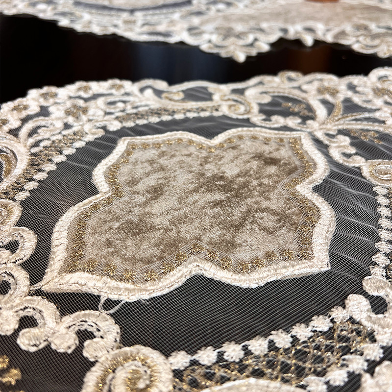 ست رومیزی 3 تکه صفاهوم مدل ستاره مخمل گیپور کد 0N