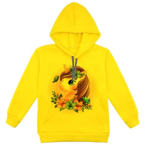 هودی دخترانه مدل تک شاخ F114 رنگ زرد