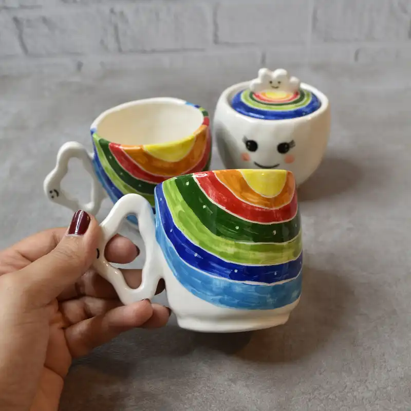 سرویس چای خوری 3 پارچه سرامیکی طرح رنگین کمان