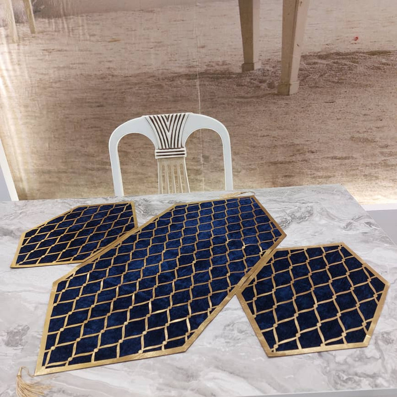 ست سه تکه رومیزی آرکاد مدل چرم و مخمل طرح موج کد T8540