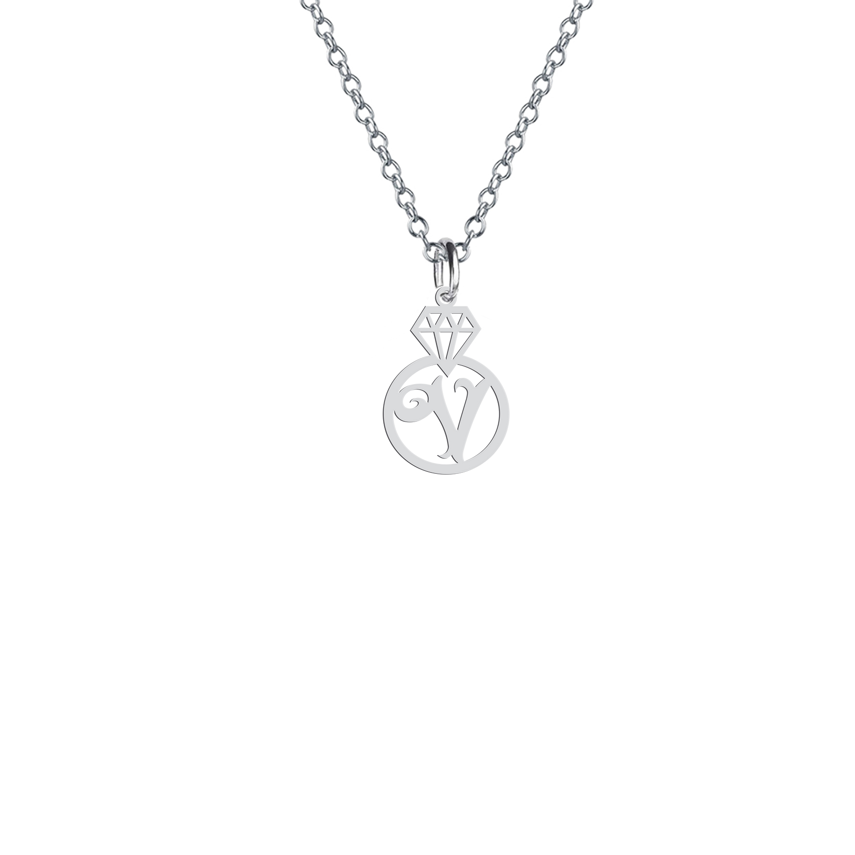 گردنبند هایکا طرح الماس و حرف V مدل s.ha2-856