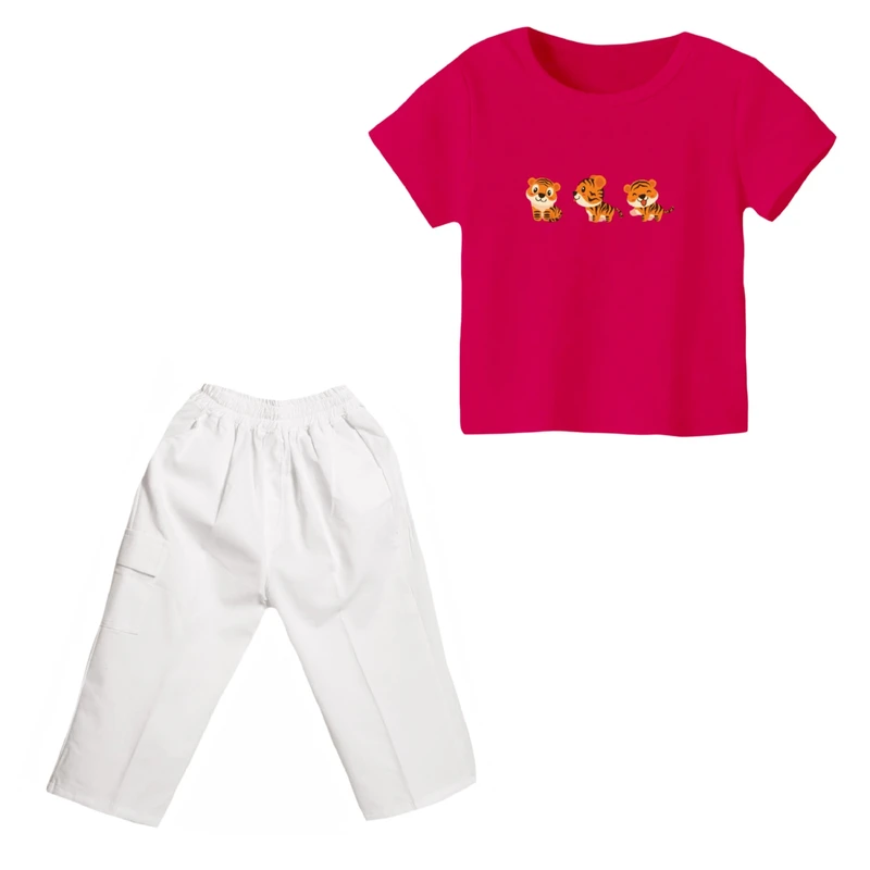 ست تی شرت و شلوارک دخترانه مدل ببر کد ۲