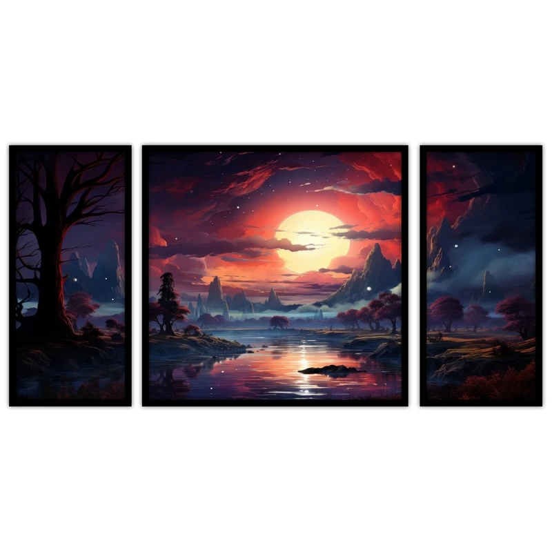 تابلو بکلیت طرح نقاشی دیجیتال منظره طبیعت مدل B-bu3425 مجموعه 3 عددی