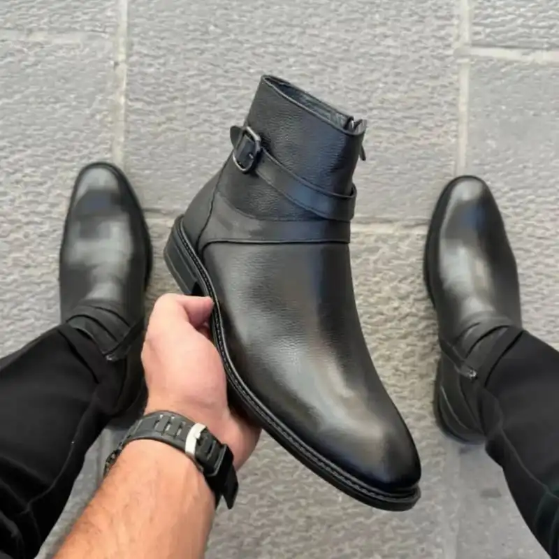 نیم بوت مردانه مدل چرم طبیعی کد bt.011 رنگ مشکی