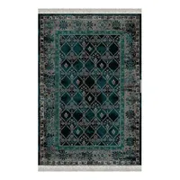 فرش ماشینی 1000 شانه هانوکس زمینه سبز حاشیه چند رنگ مدل مدرن کد L338