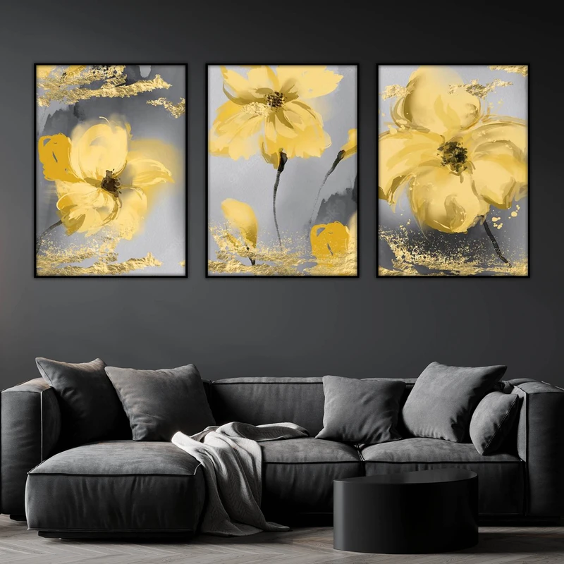 تابلو آتریسا طرح گل مدرن مدل AT00639 مجموعه 3 عددی 