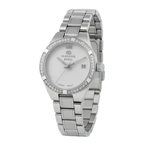 ساعت مچی عقربه‌ای کوارتز زنانه الگانس مدل لوکس بند استیل قاب دور نگین کد E1