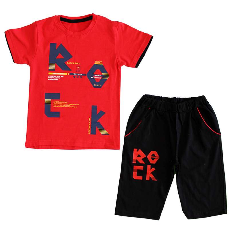 ست تی شرت و شلوارک پسرانه مدل ROCK رنگ قرمز