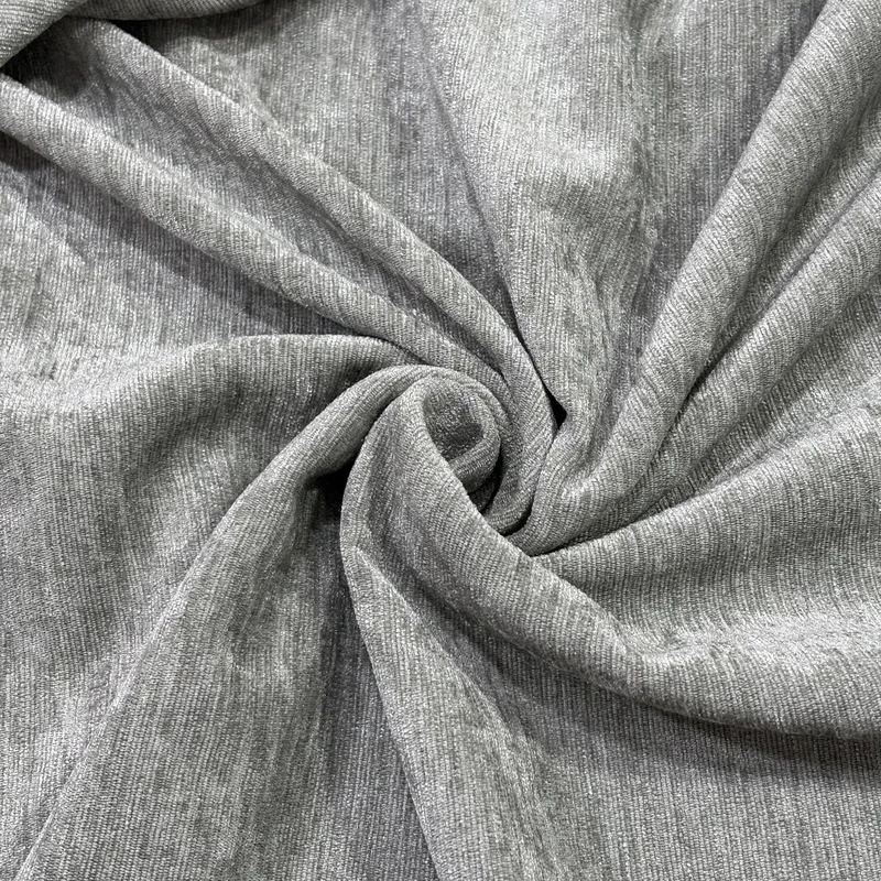 پارچه پرده عرض 2.85 متر مدل والا طرح مخمل شانل رنگ طوسی روشن