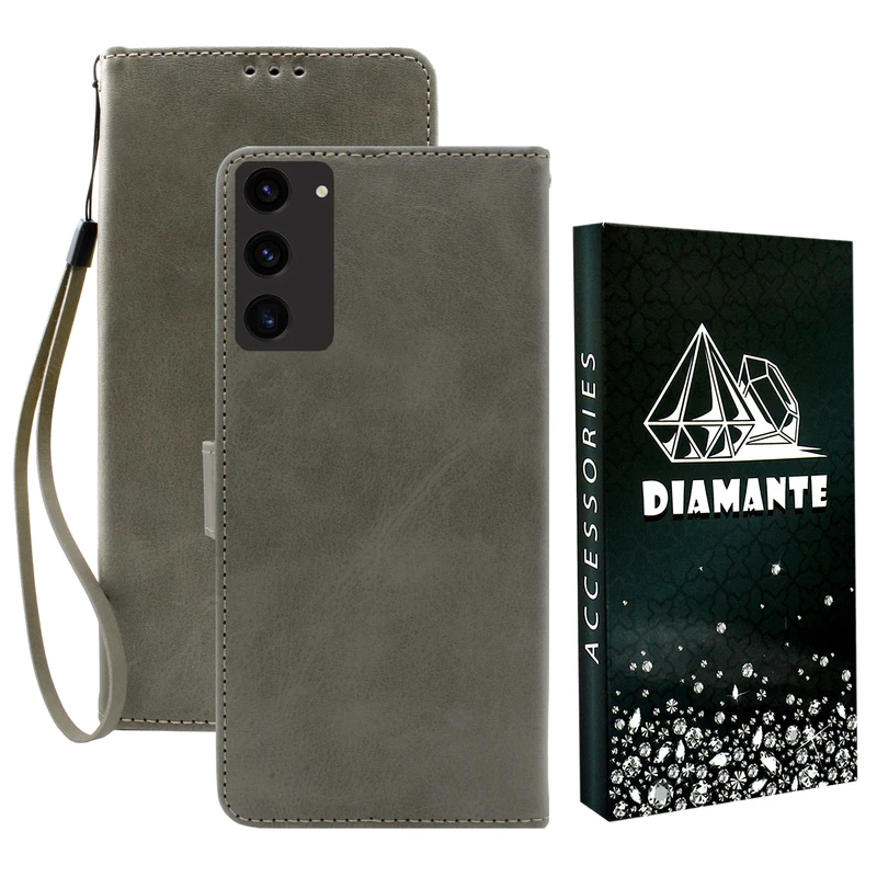 کیف کلاسوری دیامانته مدل Gray Bk مناسب برای گوشی موبایل سامسونگ Galaxy S20 به همراه بندآویز