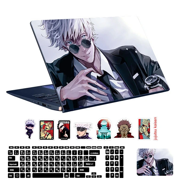 استیکر لپ تاپ توییجین و موییجین طرح Jujutsu Kaisen کد 02 مناسب برای لپ تاپ 15.6 اینچ به همراه برچسب حروف فارسی کیبورد