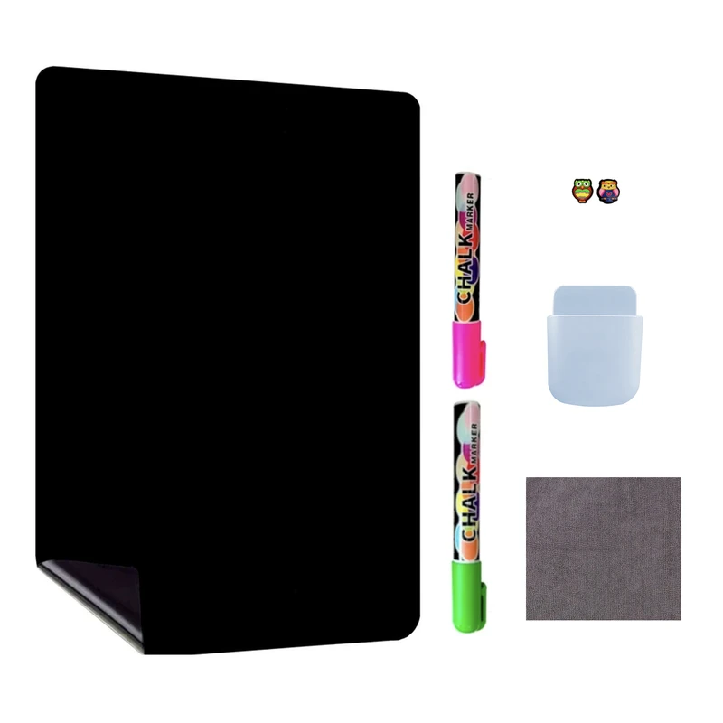 تخته وایت برد مغناطیسی هوم اند فریج مدل انعطاف پذیر سایز 30x20 سانتی متر به همراه ماژیک، هولدر، دستمال تخته پاک کن و استیکر مجموعه 7 عددی