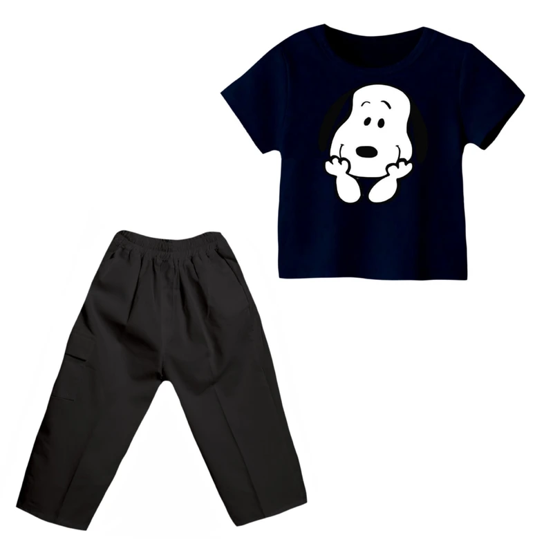 ست تی شرت و شلوارک پسرانه مدل اسنوپی کد 70