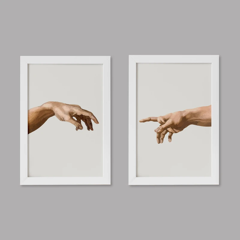 تابلو خندالو مدل دکوراتیو آفرینش آدم میکل آنژ کد M114 مجموعه 2 عددی