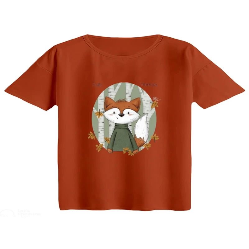 کراپ تی‌شرت آستین کوتاه زنانه مدل روباه خوش تیپ