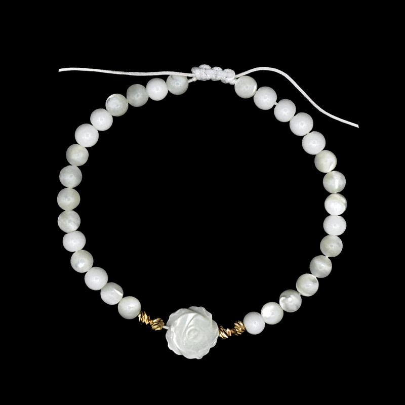 دستبند طلا و سنگ 18 عیار زنانه ناریا مدل صدف گل رز