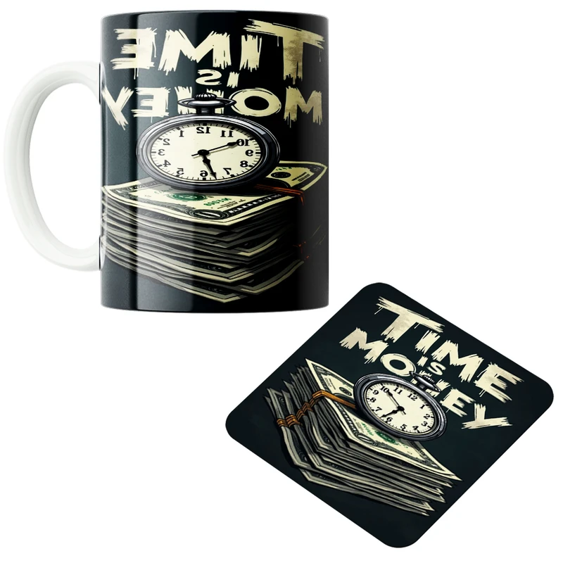 ماگ پاد آفرین مدل زمان طلاست کد 01 به همراه زیر لیوانی