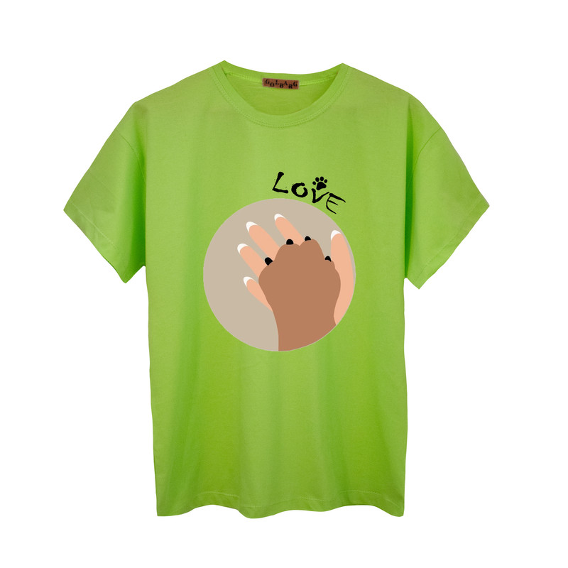 تی شرت آستین کوتاه زنانه مدل عشق حیوانات رنگ سبز