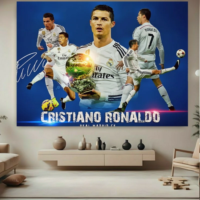 تابلو بوم طرح اسطوره دنیای فوتبال کریستیانو رونالدو مدل توپ طلایی کد PY111