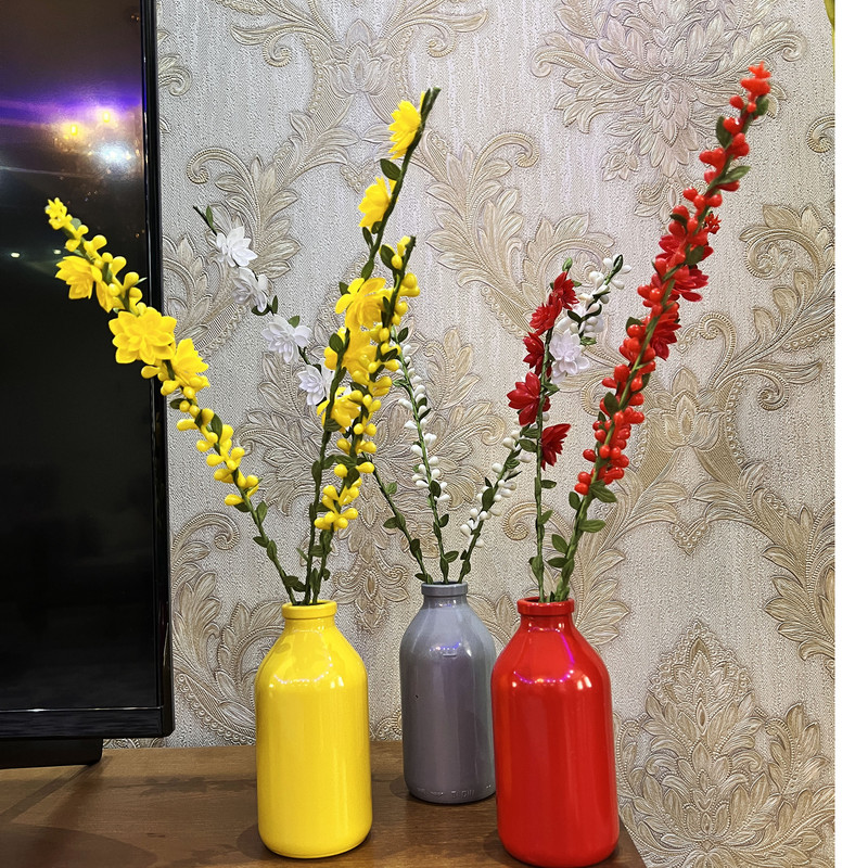گل مصنوعی مدل شاخه ای گل و غنچه مجموعه 3 عددی