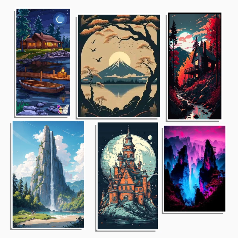 استیکر لپ تاپ و موبایل گوفی طرح منظره های جذاب 7 مجموعه 6 عددی 