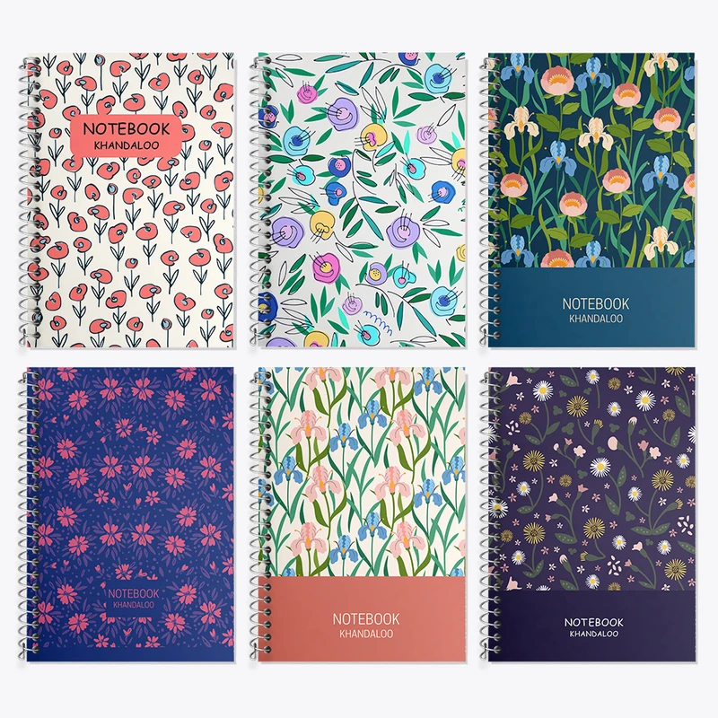 دفتر زبان 50 برگ خندالو مدل دو خط طرح گل گلی کد 85 مجموعه 6 عددی