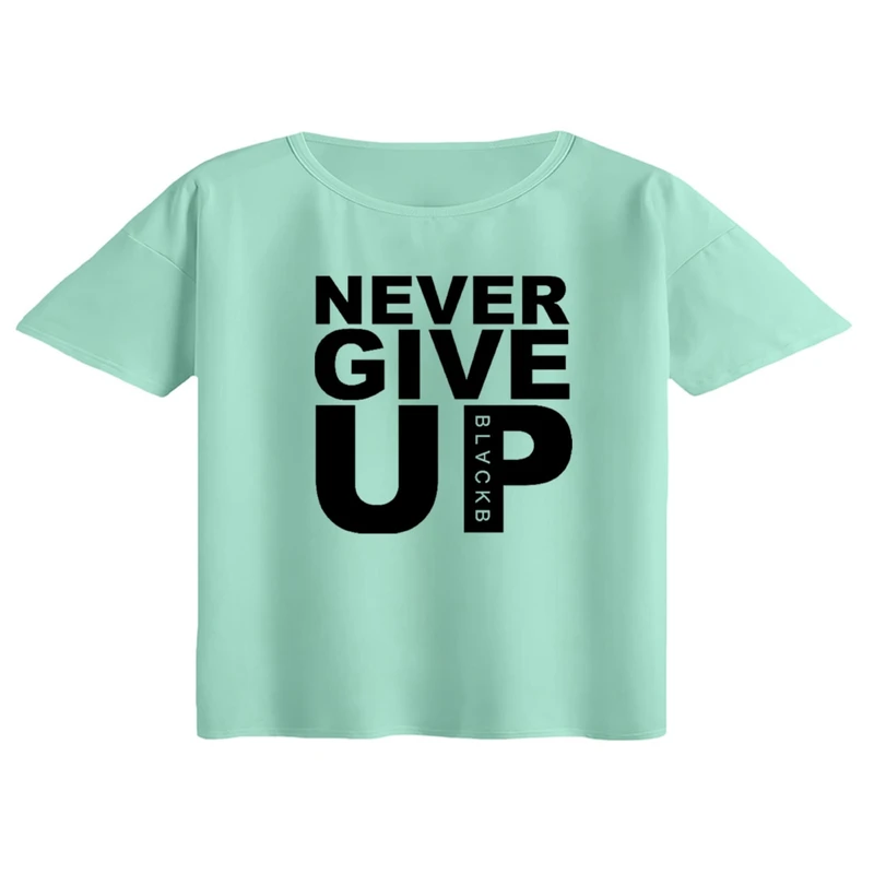 کراپ تی‌شرت آستین کوتاه زنانه مدل هرگز تسلیم نشو