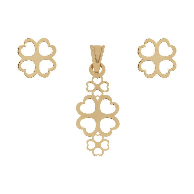 نیم ست طلا 18 عیار زنانه وی وی گلد گالری طرح گل کد vg6363