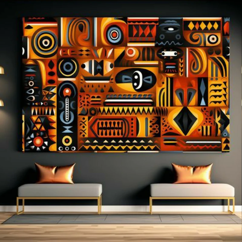 تابلو بوم طرح مخمل انتزاعی مدل قبیله ای کد GR1871