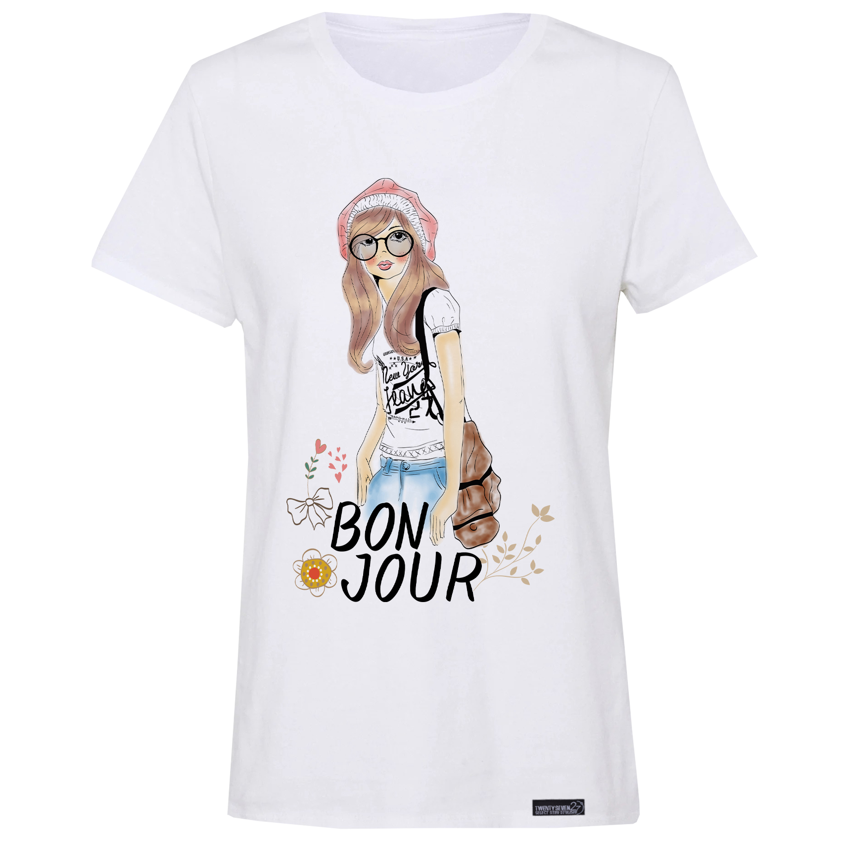 تی شرت آستین کوتاه زنانه 27 مدل Bon Jour کد MH935