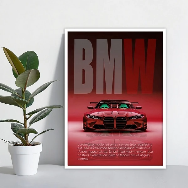 تابلو بکلیت طرح ماشین BMW مدل W-S10817 فریم سفید