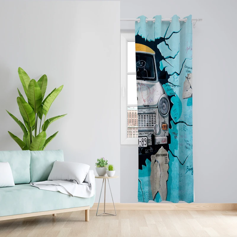 پرده طرح ماشین مدل مخمل پانچی کد L 1222R Z سایز 140x200 سانتی متر