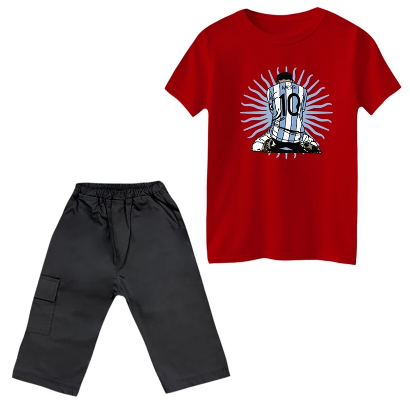 ست تی‌شرت و شلوارک پسرانه مدل مسی کد 3