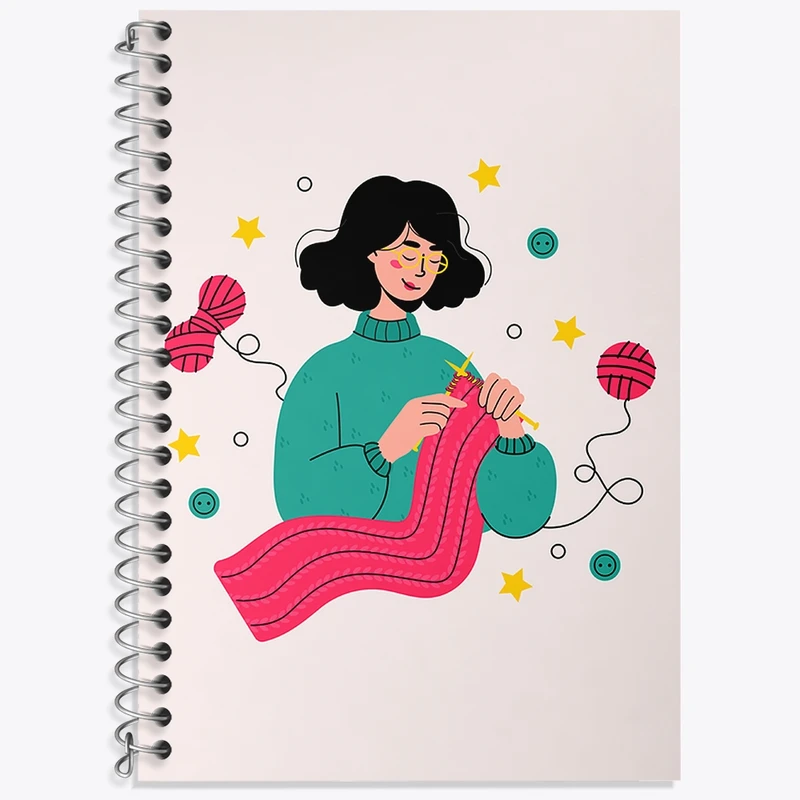 دفتر زبان 50 برگ خندالو مدل سه خط طرح دختر بافنده کد N1685